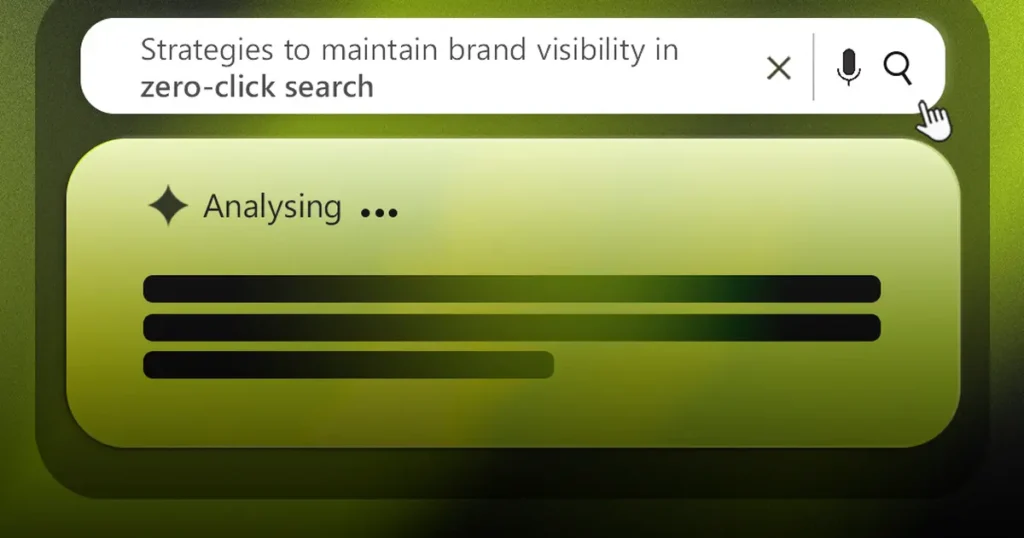 AI search bar querying brand visibility in zero-click search with a generative AI answer loading, VALUE GEO blog